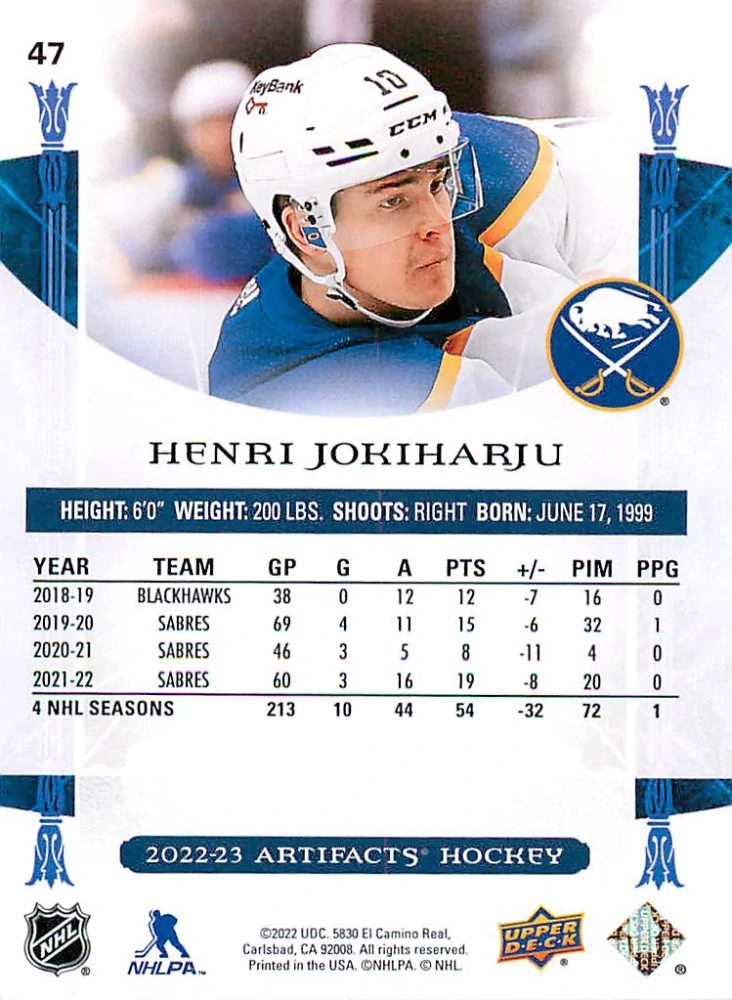 2022-23 UD Artifacts - Henri Jokiharju - Ruby /499 #47