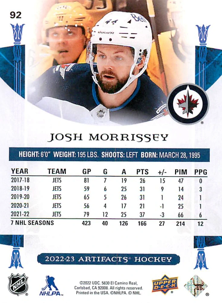 2022-23 UD Artifacts - Josh Morrissey - Ruby /499 #92