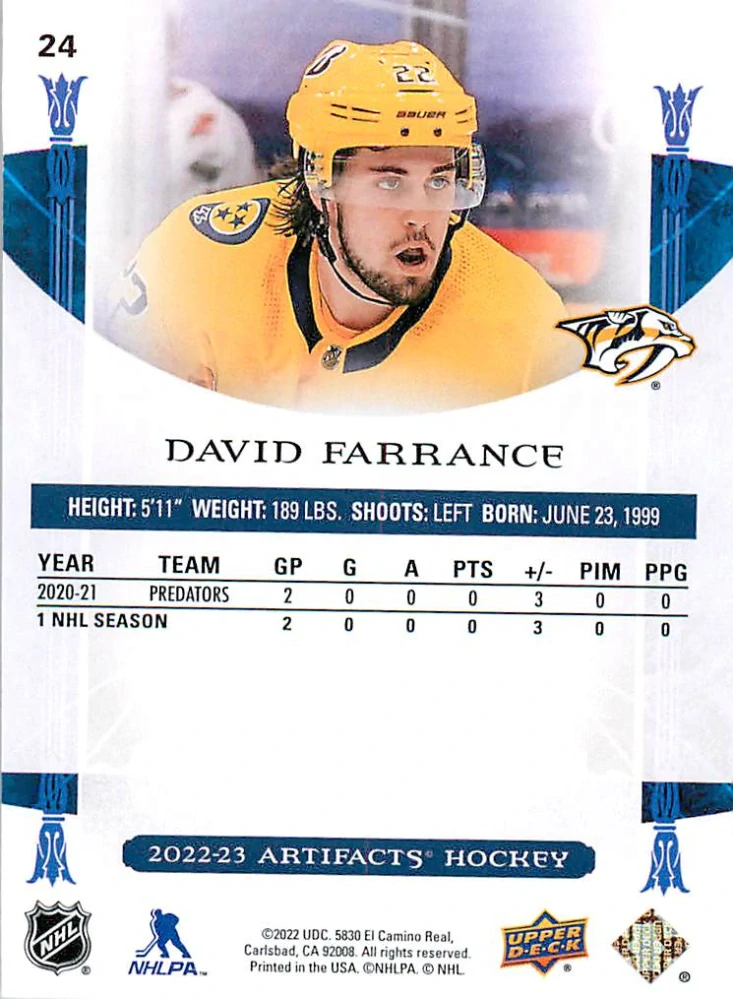 2022-23 UD Artifacts - David Farrance - Ruby /499 #24