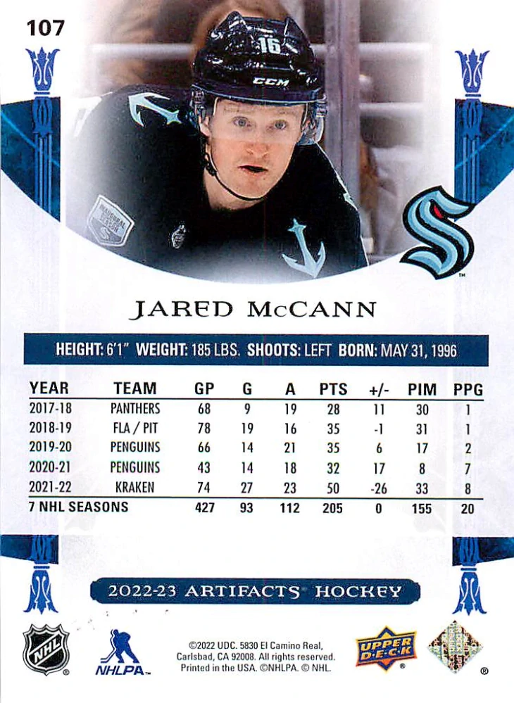 2022-23 UD Artifacts - Jared McCann - Ruby /499 #107