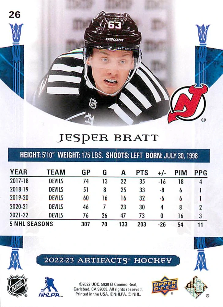 2022-23 UD Artifacts - Jesper Bratt - Ruby /499 #26