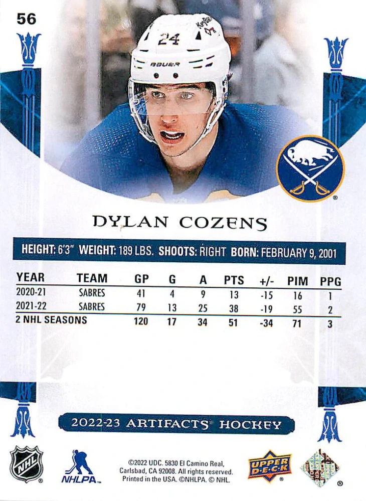 2022-23 UD Artifacts - Dylan Cozens - Copper /299 #56