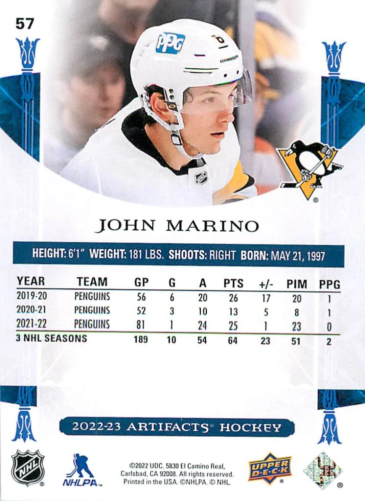 2022-23 UD Artifacts - John Marino - Copper /299 #57