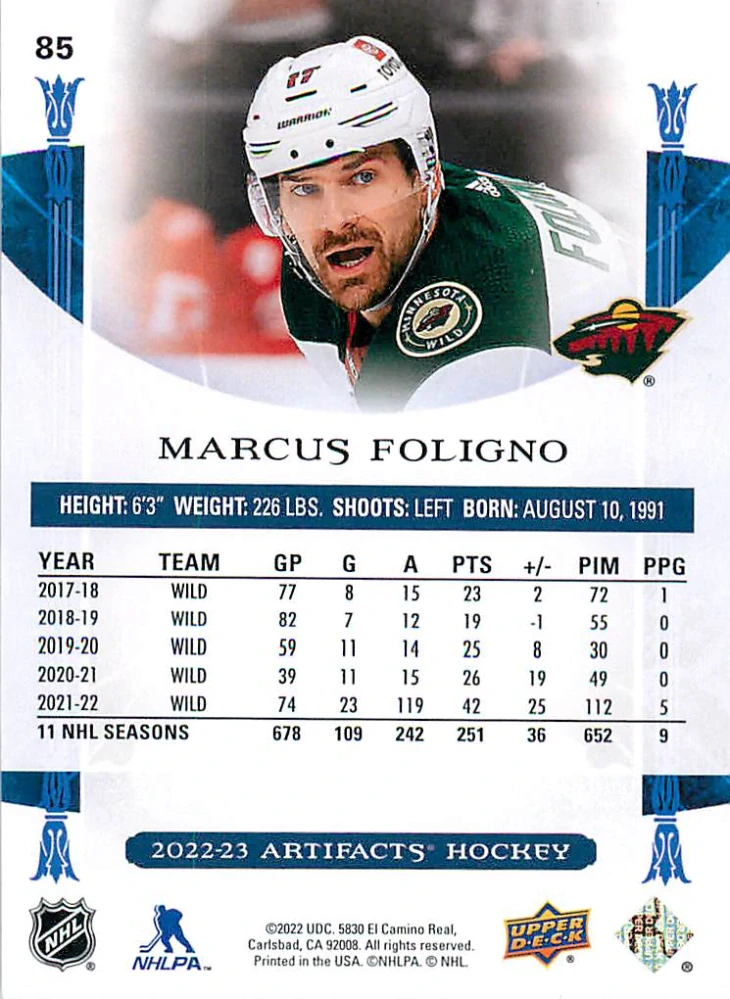 2022-23 UD Artifacts - Marcus Foligno - Copper /299 #85