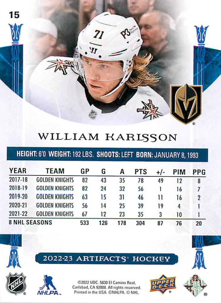 2022-23 UD Artifacts - William Karlsson - Copper /299 #15