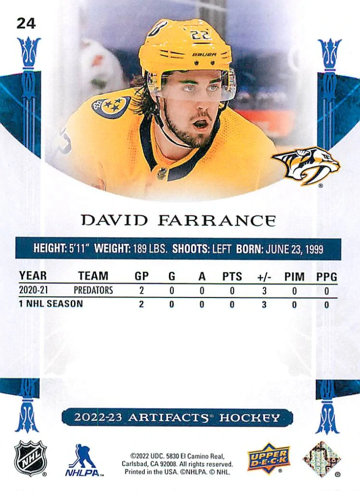 2022-23 UD Artifacts - David Farrance - Copper /299 #24