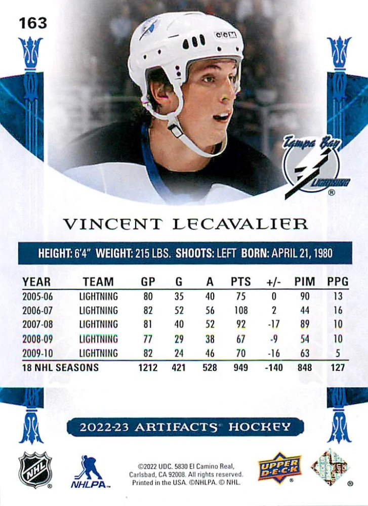 2022-23 UD Artifacts - Vincent Lecavalier - Turqoise #163