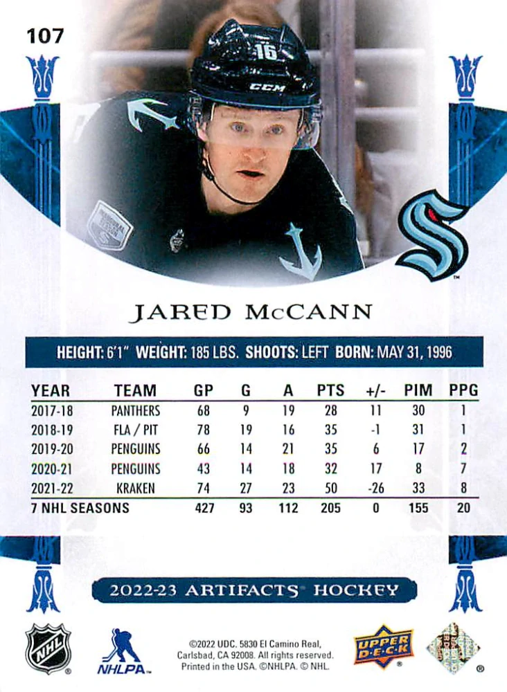 2022-23 UD Artifacts - Jared McCann - Emerald /99 #107