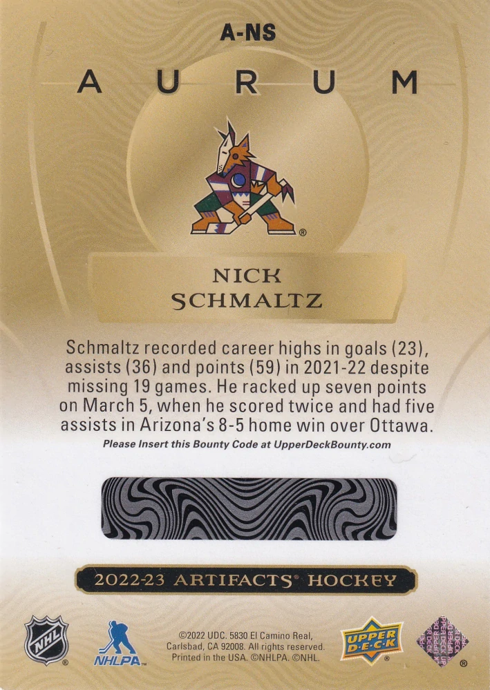 2022-23 UD Artifacts - Nick Schmaltz - Aurum #A-NS