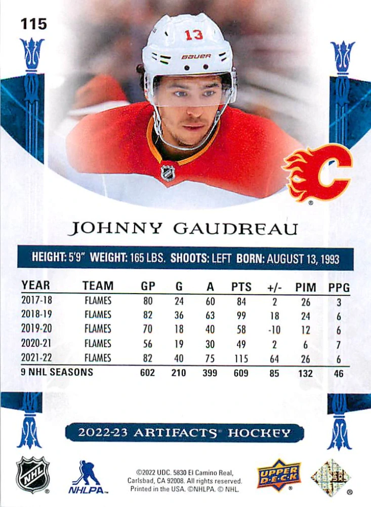 2022-23 UD Artifacts - Johnny Gaudreau - Rose /65 #115