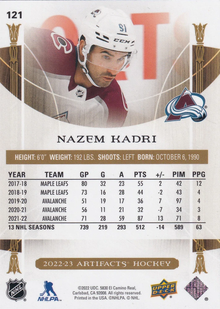 2022-23 UD Artifacts - Nazem Kadri - Wood #121