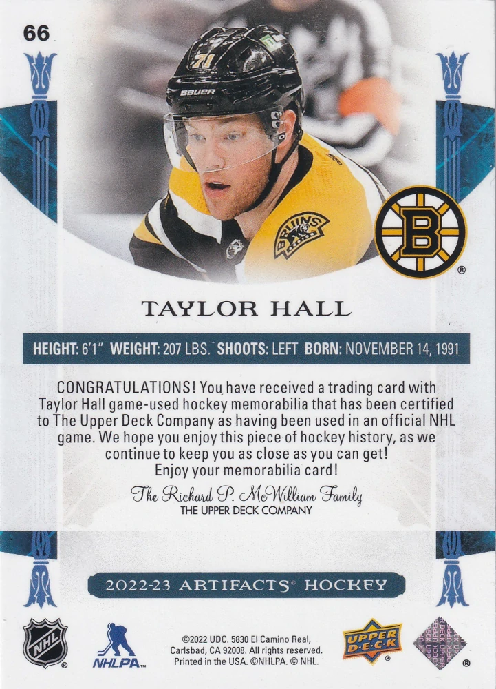 2022-23 UD Artifacts - Taylor Hall - Gold Material Relic /249 #66