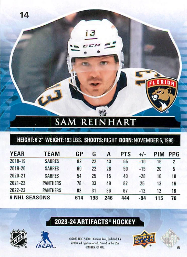 2023-24 UD Artifacts - Sam Reinhart - Ruby /499 #14