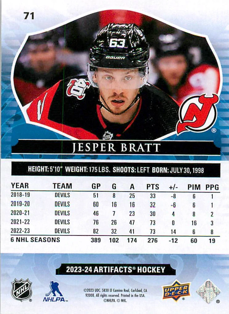 2023-24 UD Artifacts - Jesper Bratt - Ruby /499 #71