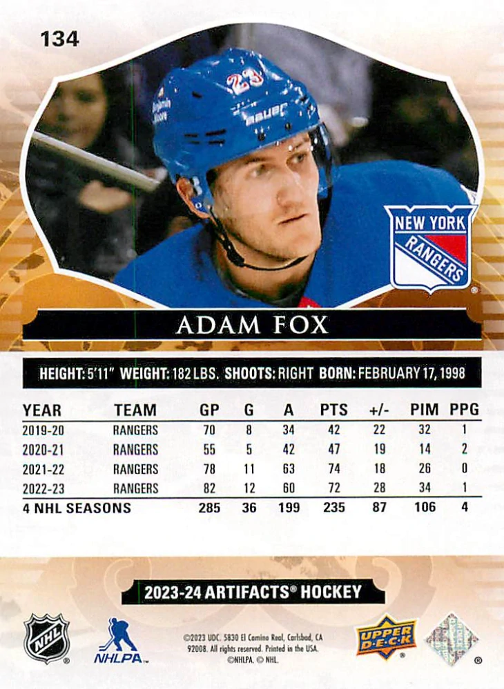 2023-24 UD Artifacts - Adam Fox - Ruby /499 #134