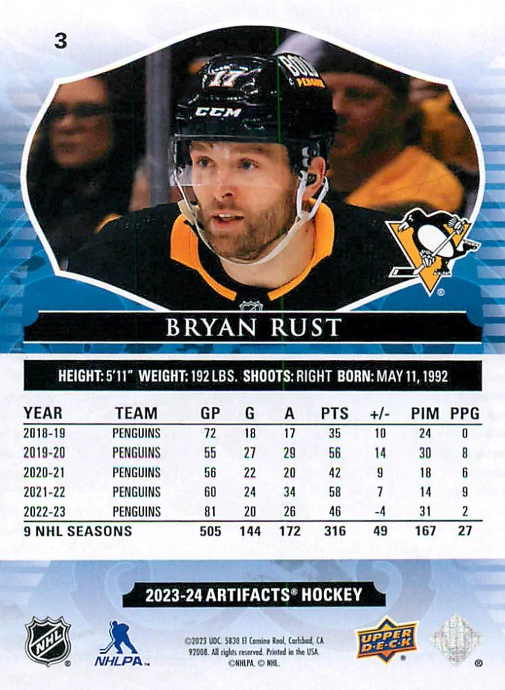 2023-24 UD Artifacts - Bryan Rust - Ruby /499 #3
