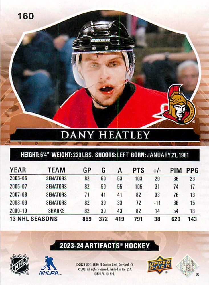 2023-24 UD Artifacts - Dany Heatley - Ruby /499 #160