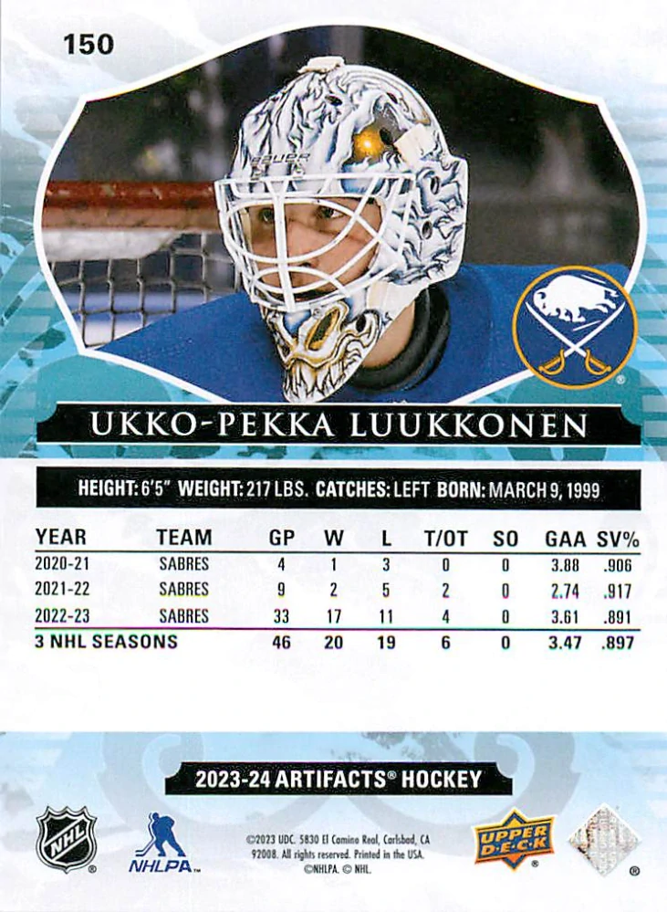 2023-24 UD Artifacts - Ukko-Pekka Luukkonen /599 #150