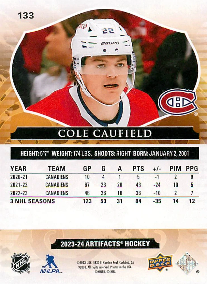 2023-24 UD Artifacts - Cole Caufield /599 #133