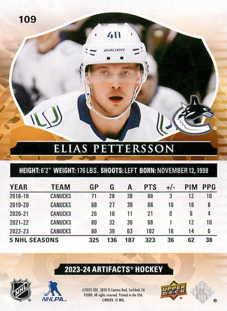 2023-24 UD Artifacts - Elias Pettersson /599 #109
