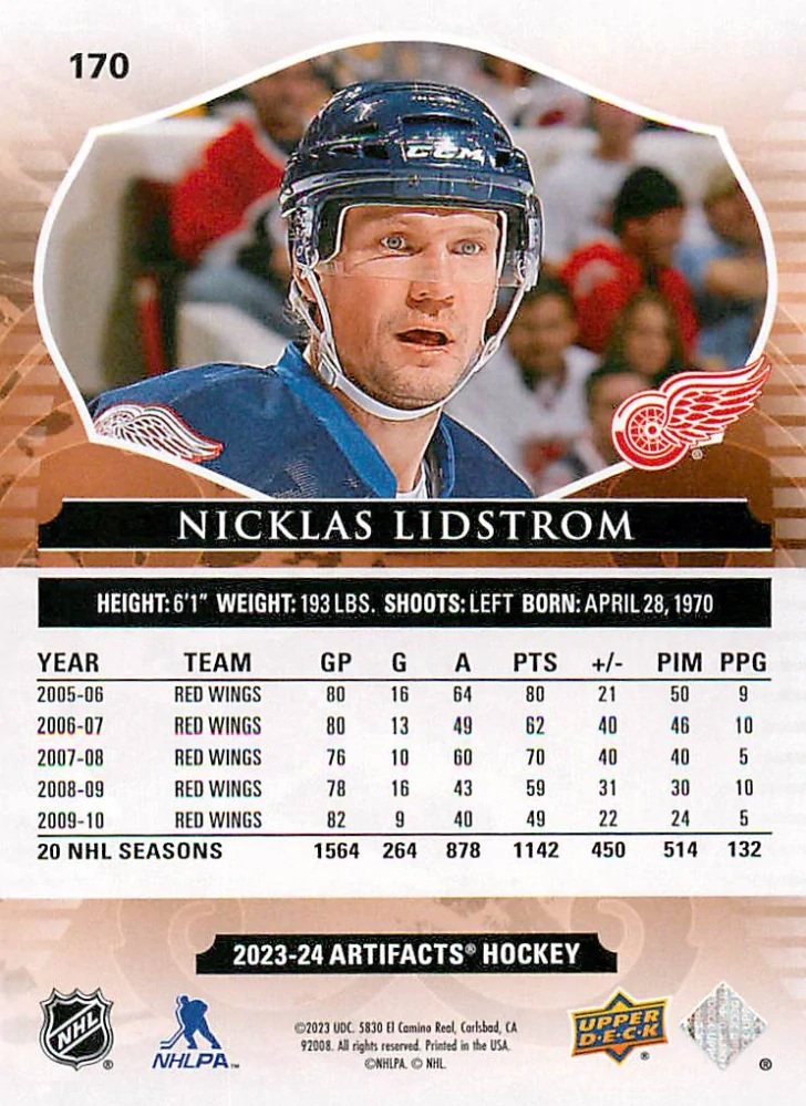 2023-24 UD Artifacts - Nicklas Lidstrom /599 #170