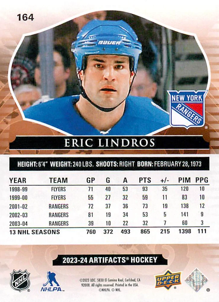 2023-24 UD Artifacts - Eric Lindros - Copper /299 #164
