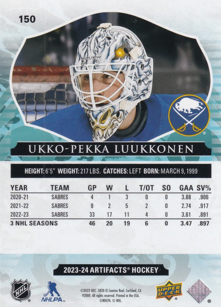 2023-24 UD Artifacts - Ukko-Pekka Luukkonnen - Copper /299 #150