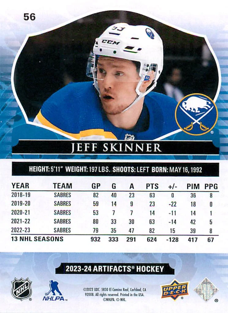 2023-24 UD Artifacts - Jeff Skinner - Copper /299 #56
