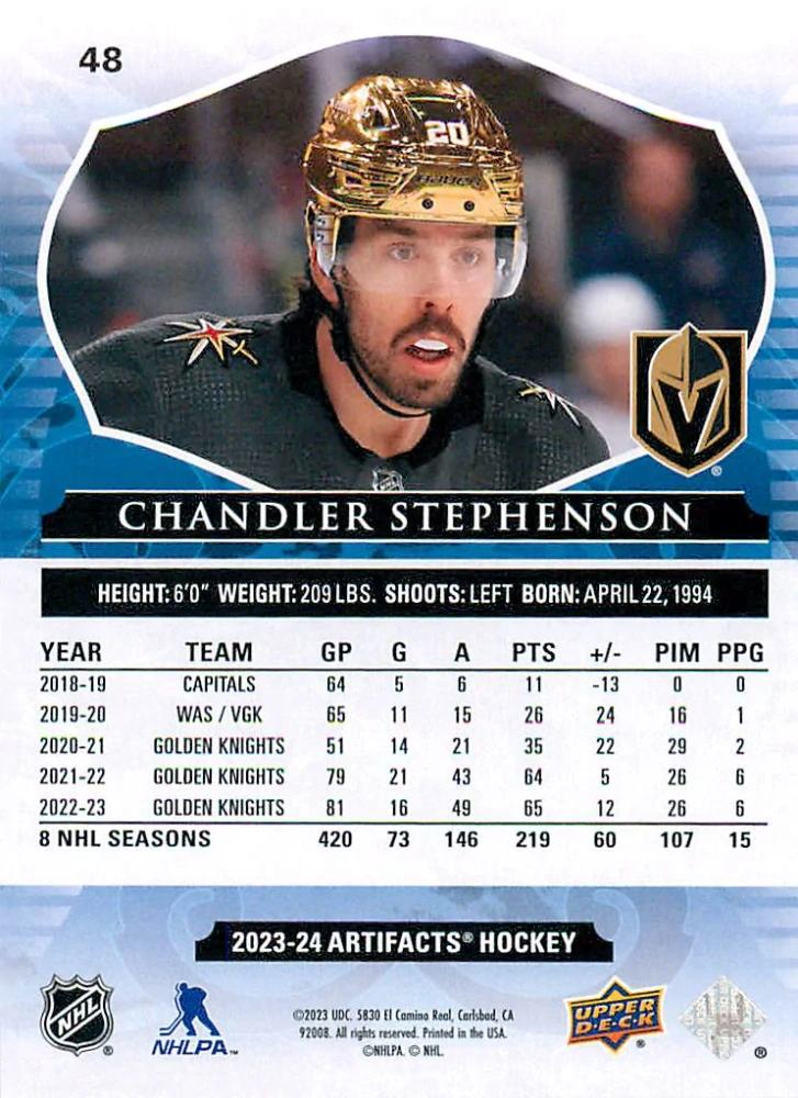 2023-24 UD Artifacts - Chandler Stephenson - Copper /299 #48