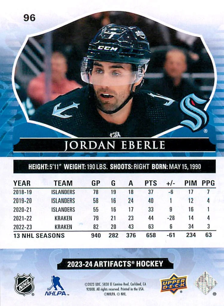 2023-24 UD Artifacts - Jordan Eberle - Royal Blue /199 #96