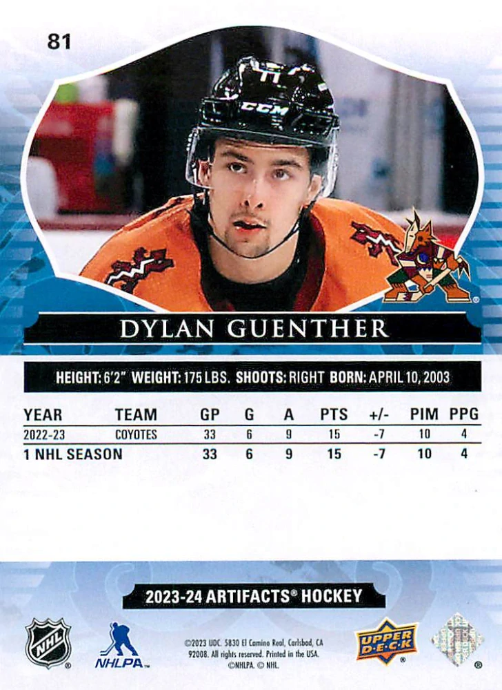 2023-24 UD Artifacts - Dylan Guenther - Royal Blue /199 #81