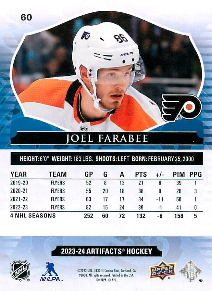 2023-24 UD Artifacts - Joel Farabee - Royal Blue /199 #60