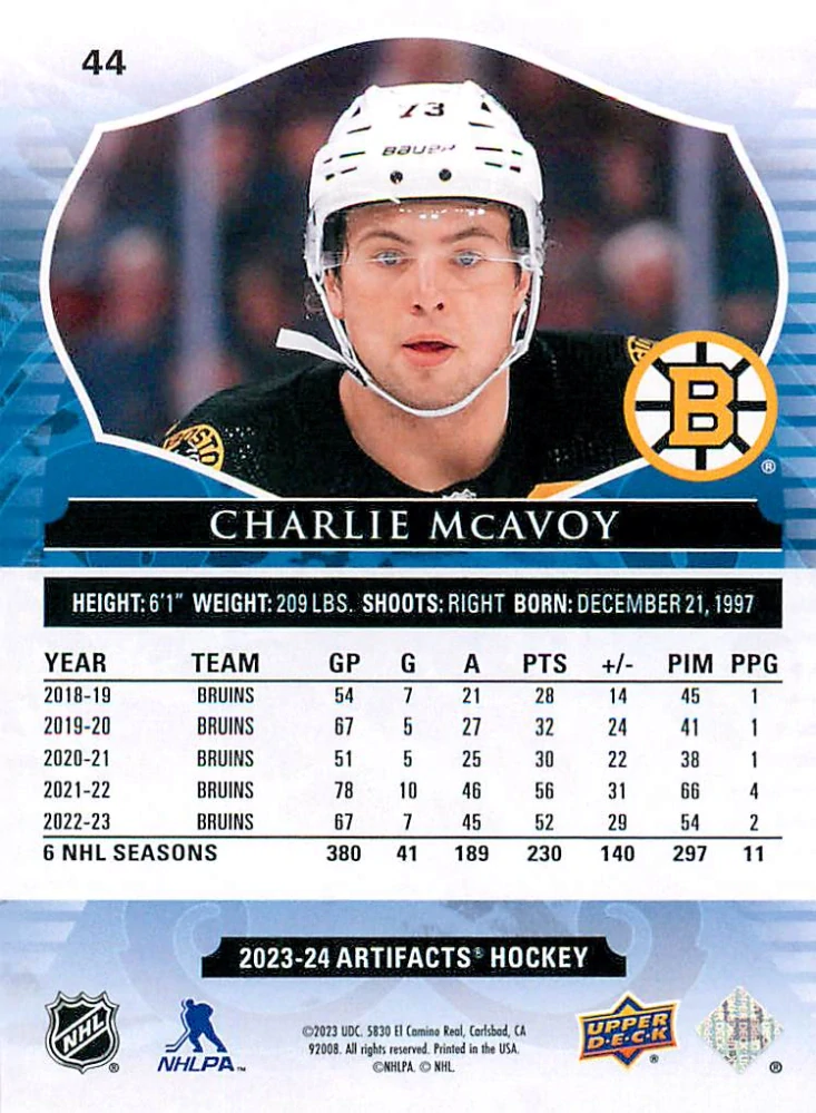 2023-24 UD Artifacts - Charlie McAvoy - Royal Blue /199 #44