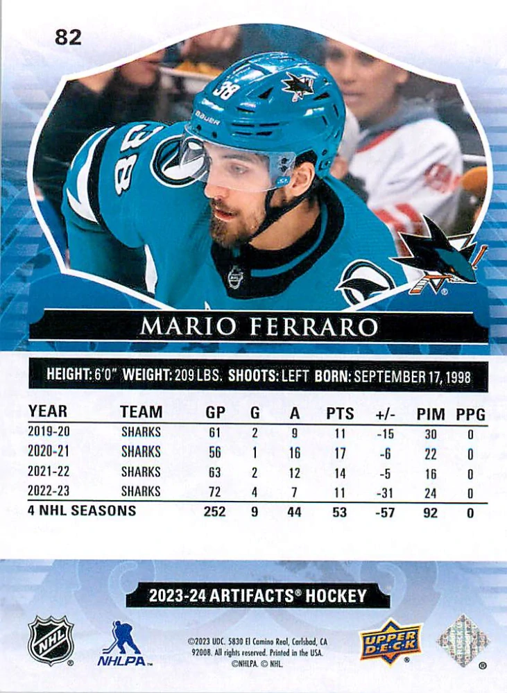 2023-24 UD Artifacts - Mario Ferraro - Royal Blue /199 #82
