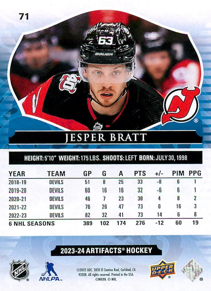 2023-24 UD Artifacts - Jesper Bratt - Polychrome /65 #71