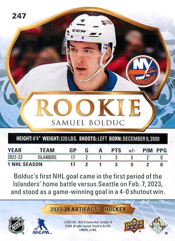 2023-24 UD Artifacts - Samuel Bolduc - Rookie /999 #247