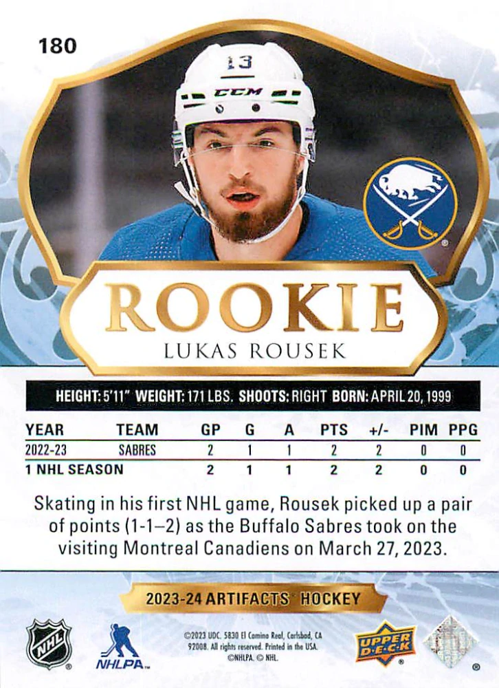 2023-24 UD Artifacts - Lukáš Rousek - Rookie /999 #180