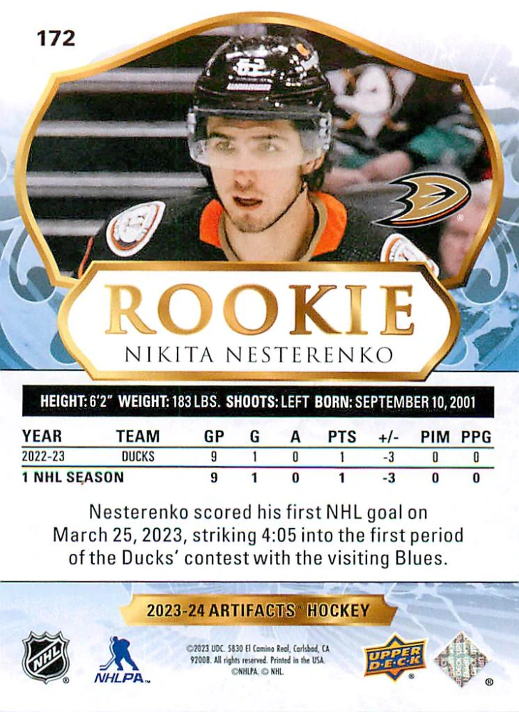 2023-24 UD Artifacts - Nikita Nesterenko - Rookie Royal Blue /199 #172