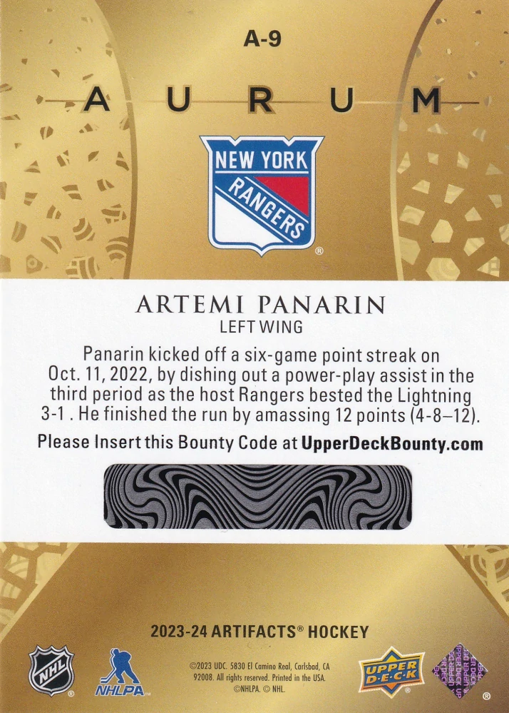 2023-24 UD Artifacts - Artemi Panarin - Aurum #A-9