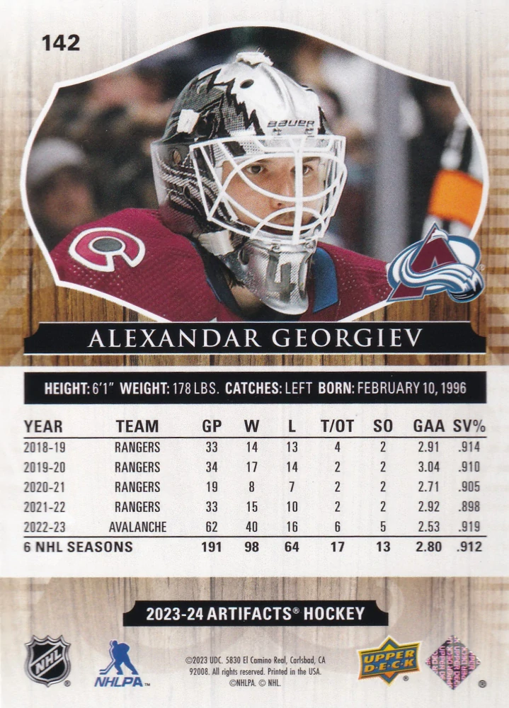 2023-24 UD Artifacts - Alexandar Georgiev - Wood #142