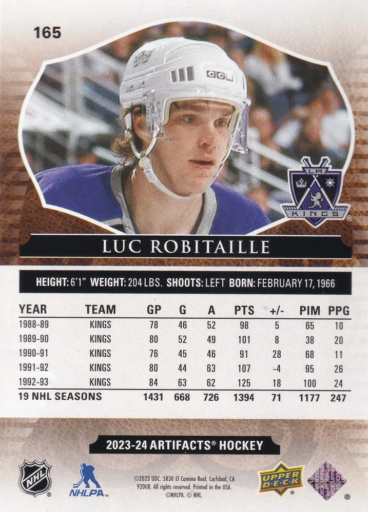 2023-24 UD Artifacts - Luc Robitaille - Leather #165