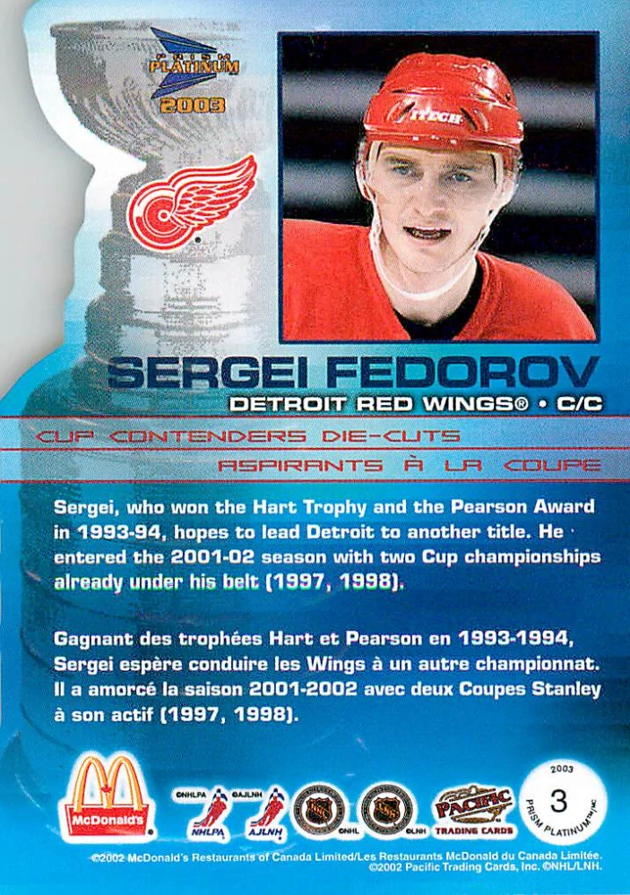 2002-03 Pacific Prism Platinum McDonald's - Sergei Fedorov - Cup Contenders #3