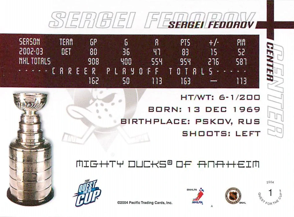 2003-04 Pacific Quest for the Cup - Sergei Fedorov #1