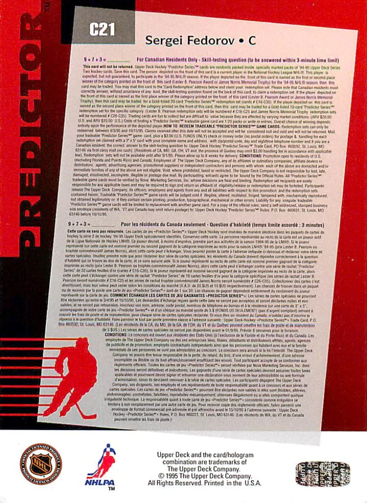 1994-95 UD Series 2 - Sergei Fedorov - Predictors Canadian #C21