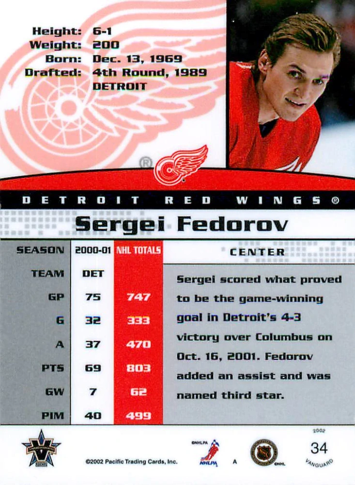 2001-02 Pacific Vanguard - Sergei Fedorov #34