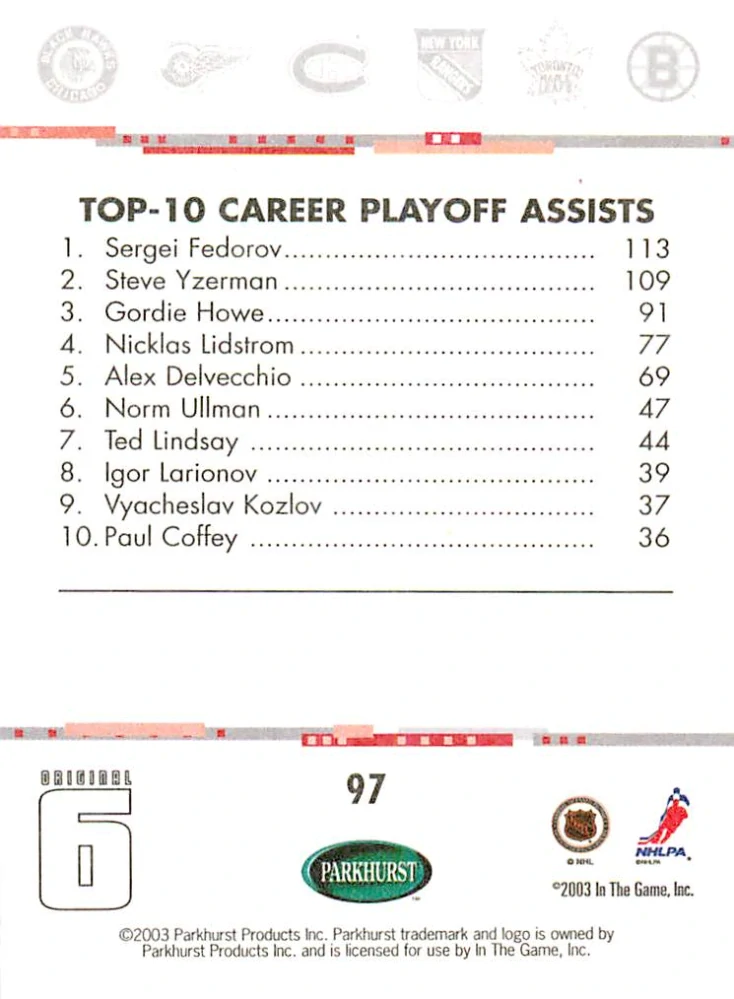 2003-04 Parkhurst Original Six Detroit Red Wings - Sergei Fedorov - Franchise Leaders #97