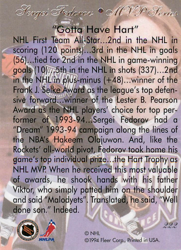 1994-95 Fleer Flair - Sergei Fedorov - MVP Series #222