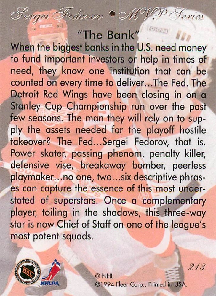 1994-95 Fleer Flair - Sergei Fedorov - MVP Series #213