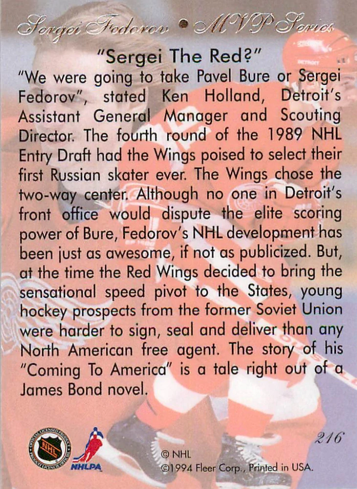 1994-95 Fleer Flair - Sergei Fedorov - MVP Series #216