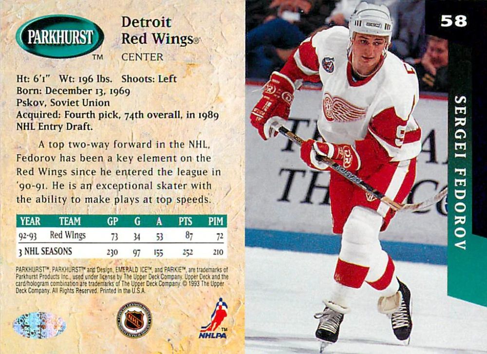 1993-94 Parkhurst - Sergei Fedorov - Emerald Ice #58